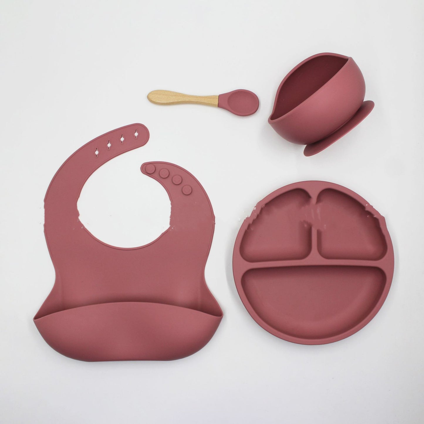 Silicone Baby Feeding Set | 4-Piece Suction Bowl, Divided Plate, Bib & Spoon for Toddlers